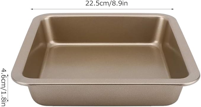 2Pcs Rectangle Cake Pan 8.9x8.9x1.8in (22.5x22.5x4.6cm) - Nonstick Baking Pans for Cakes, Brownies, Lasagna & Cookies, Even Heat Distribution, Dishwasher Safe(Gold)