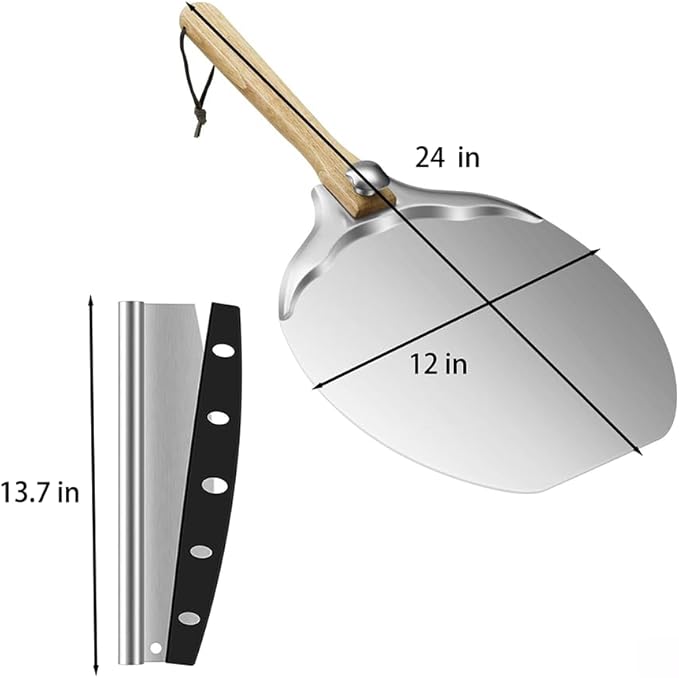 aluminum pizza peel 12x14 Inch Pizza Peel with Rocker Cutter & Foldable Wood Handle, Aluminum Pizza Paddle Spatula - Includes for Baking Pizza, Dough, Bread & Pastry in Family Pizza Ovens