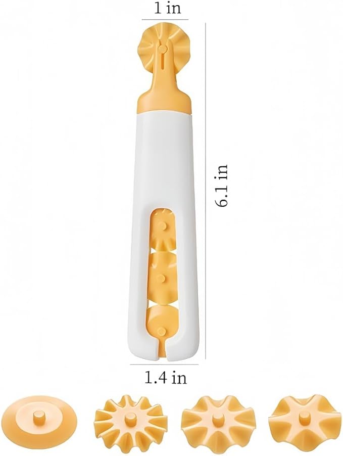 4-in-1 Pasta Cutter Wheel with Interchangeable Rollers | Ravioli, Cookie, Pizza Dough Cutter | Compact Plastic Design (6.1in)