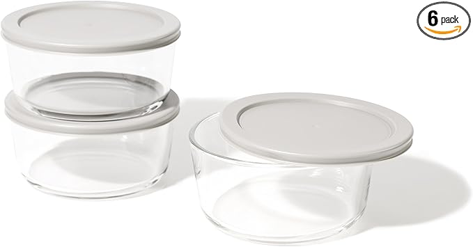 6-Piece Glass Food Storage Containers Set (3 Containers + 3 BPA-Free Lids) | 4-Cup, Leakproof | Microwave, Freezer, Oven & Dishwasher Safe | Ideal for Meal Prep & Pantry Organization