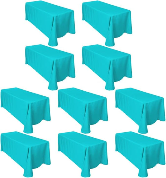 LTC LINENS 10-Pack Rectangular Tablecloths 90 in x 132 in with Rounded Corners - Turquoise Table Cloths for 6 ft Rectangle Tables Floor Length - Polyester Fabric Cloth Table Covers for Wedding, Party