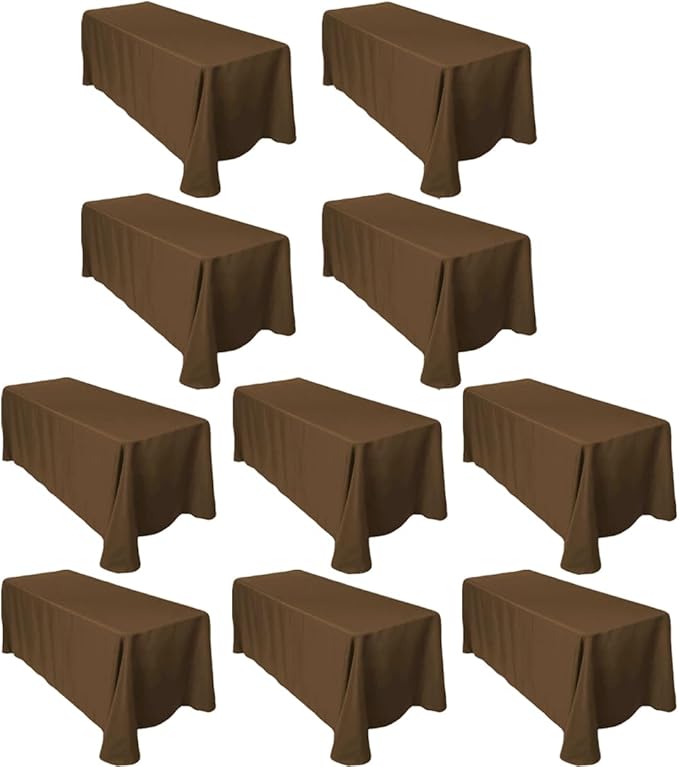 LTC LINENS Bulk 10-Pack Rectangular Tablecloths 90 in x 156 in with Rounded Corners - Chocolate Table Covers for 8 ft Table Floor-Length Drop - Wrinkle Resistant Polyester Fabric Cloth for Party