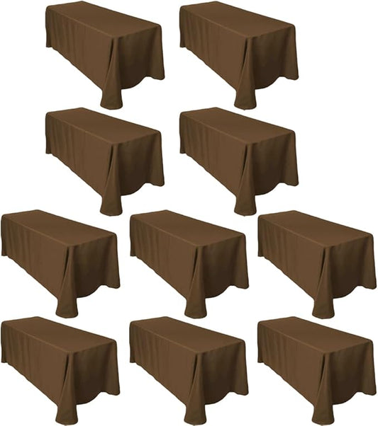 LTC LINENS Bulk 10-Pack Rectangular Tablecloths 90 in x 156 in with Rounded Corners - Chocolate Table Covers for 8 ft Table Floor-Length Drop - Wrinkle Resistant Polyester Fabric Cloth for Party