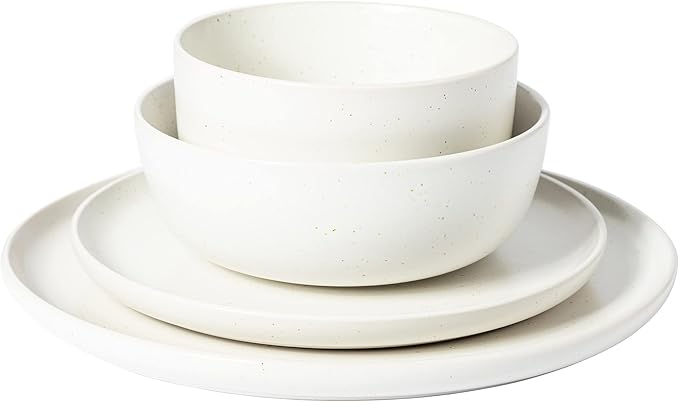Gibson Elite James Street Stoneware Matte Reactive Double Bowl Dinnerware Set - Sea Salt White, Service for 4 (16pcs)