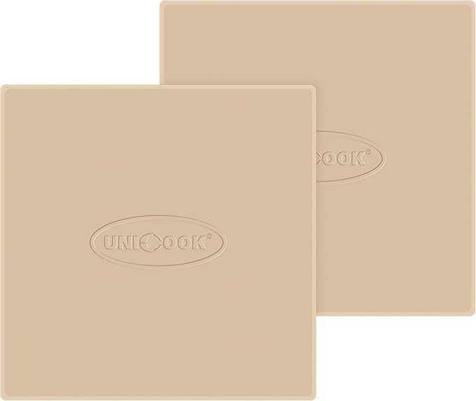 Unicook 2 PCS Pizza Stones Set, 12 Inch Square Pizza Stone for Oven and Grill, Cordierite Baking Pan for Crispy Crusts, Thermal Shock Resistant, Including Dough Scraper