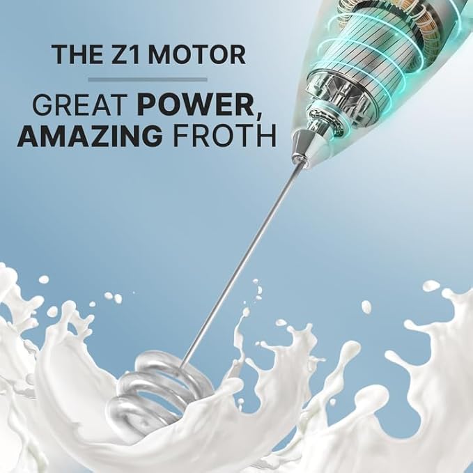 Zulay Kitchen Milk Frother with Patented Tornado Triple Whisk – Handheld Foam Maker for Coffee, Lattes, Matcha & Hot Chocolate – Rich, Creamy Froth in Seconds -