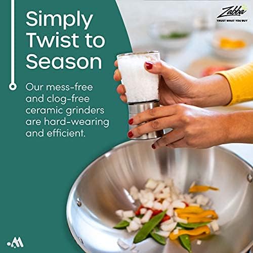 Salt and Pepper Shakers Set Adjustable Coarseness Pepper Grinder Mill for Sea Salt Spice Stainless Steel Glass 2 Pack