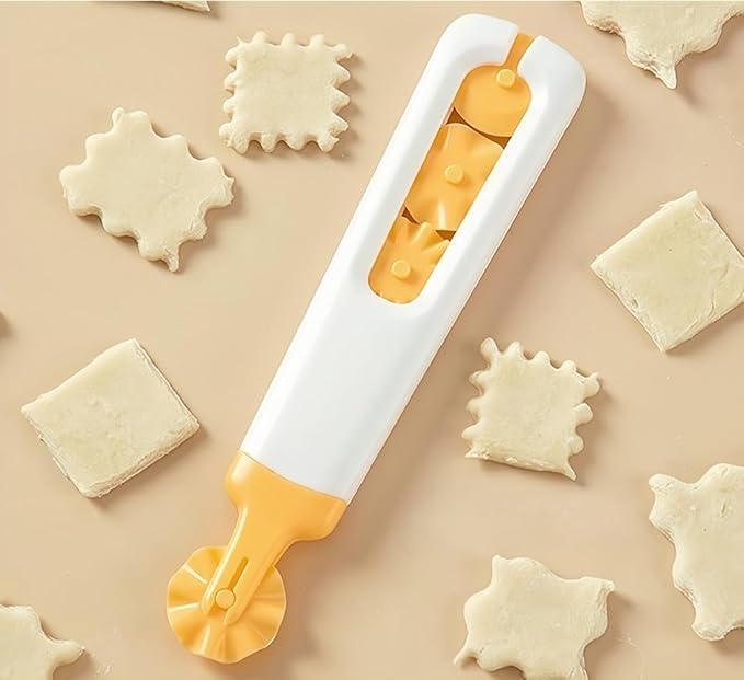 4-in-1 Pasta Cutter Wheel with Interchangeable Rollers | Ravioli, Cookie, Pizza Dough Cutter | Compact Plastic Design (6.1in)