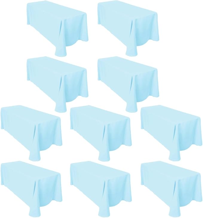 LTC LINENS 10-Pack 90x132 Inch Baby Blue Rectangular Tablecloths - Rounded Corners Table Cloths for 6 ft Tables Floor-Length Drop - Polyester Fabric Cloth Table Covers for Wedding, Baby Shower