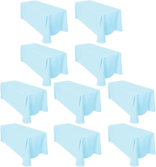 LTC LINENS 10-Pack 90x132 Inch Baby Blue Rectangular Tablecloths - Rounded Corners Table Cloths for 6 ft Tables Floor-Length Drop - Polyester Fabric Cloth Table Covers for Wedding, Baby Shower