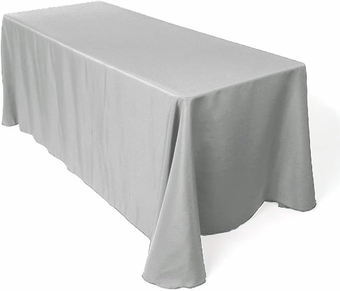 LTC LINENS Tablecloth 90 x 132-Inch Rectangular Polyester Tablecloth with Rounded Corners, Silver, (90132-010115)