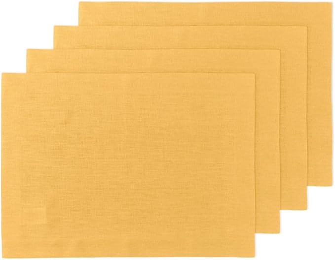 Solino Home Linen Placemats Set of 4 - Mustard Yellow Placemats 14 x 19 Inch - 100% Pure Linen Table Place Mats for Thanksgiving - Fete