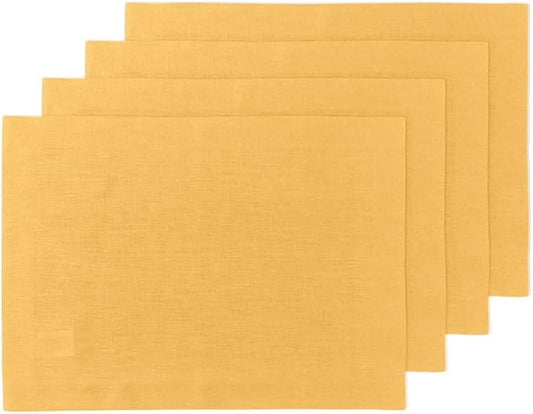 Solino Home Linen Placemats Set of 4 - Mustard Yellow Placemats 14 x 19 Inch - 100% Pure Linen Table Place Mats for Thanksgiving - Fete