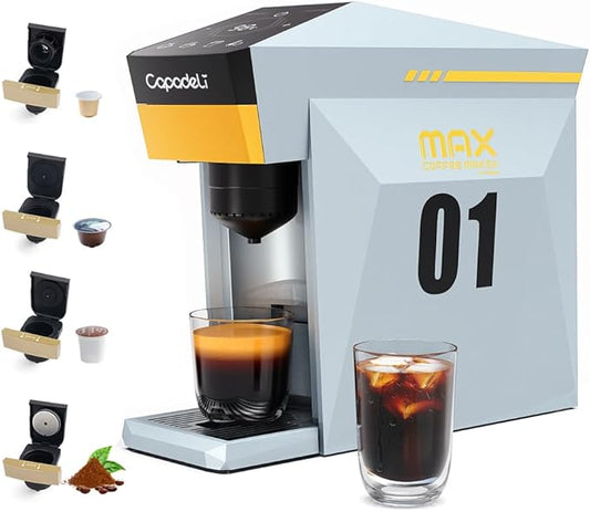 4 in 1 Single Serve Coffee Maker,Fast Brew in 1 minute 19Bar Pump Coffee Machine for K*Cup/NES*presso/Ground Coffee/Do'lce Gusto,with 27oz Removable Water Reservior, Espresso Coffee Machine,