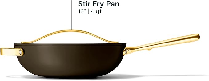 Caraway Non-Stick Stir Fry Pan - 12” Wok-Inspired Pan - Free From Forever Chemicals - High-Sloped Walls - Stainless Steel Handles - Black