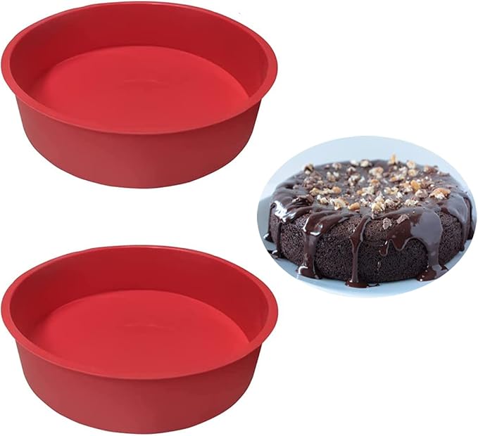 2pcs 8 Inch Silicone Cake Pan for Baking, Round Cake Molds Silicone Baking Pan Non-Stick Quick Release Suitable for Cheesecake Chocolate Cake Brownie Cake puddings