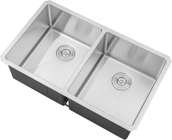 32 in. x 19 in. x 10 in. 16-Gauge Stainless Steel Undermount 50/50 Double Bowl Kitchen Sink with Collapsible Colander Set and Strainer