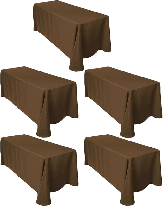 LTC LINENS 5-Pack Rectangular Tablecloths 90 in x 132 in with Rounded Corners - Chocolate Table Cloths for 6 ft Rectangle Tables Floor Length - Polyester Fabric Cloth Table Covers for Wedding, Party