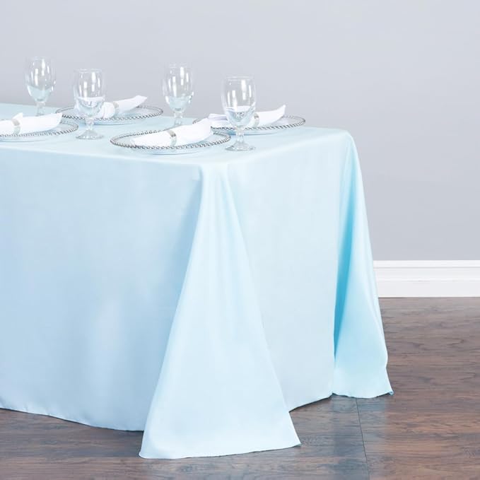 LTC LINENS Tablecloth 90 x 156-Inch Rectangular Polyester Tablecloth with Rounded Corners, Baby Blue, (90156-010171)