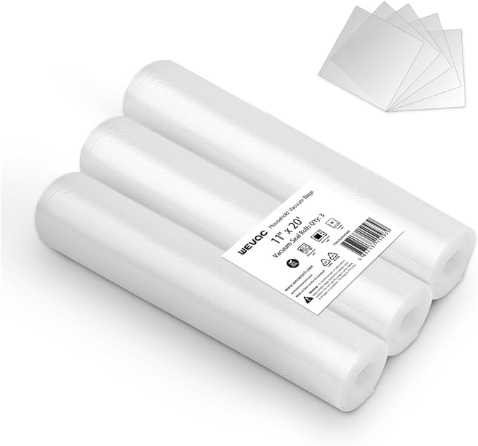 11" x 20' Vacuum Sealer Rolls, 3 Pack-Ideal for Food Storage, Sous Vide, and Meal Prep, Keep Food Fresh and Nutrients, Wevac Lite