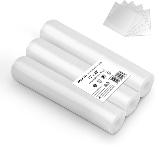 11" x 20' Vacuum Sealer Rolls, 3 Pack-Ideal for Food Storage, Sous Vide, and Meal Prep, Keep Food Fresh and Nutrients, Wevac Lite