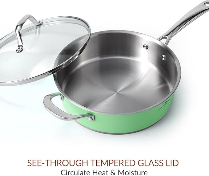 HOMICHEF 10-Piece Mint Green Nickel Free Stainless Steel Cookware Set - Nickel Free Stainless Steel Pots and Pans Set - Healthy Non-Toxic Induction Cookware Sets