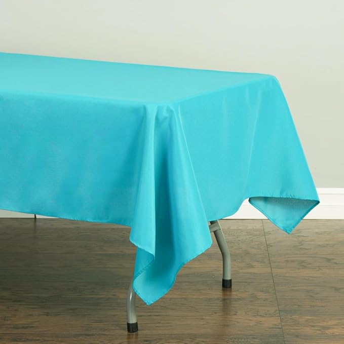 LTC LINENS 5 Pack Turquoise Rectangular Tablecloths 60 x 102 Inches for 6 Feet Rectangle Banquet Tables with Half-Drop - Stain and Wrinkle Resistant Polyester Cloth Table Covers for Party, Wedding