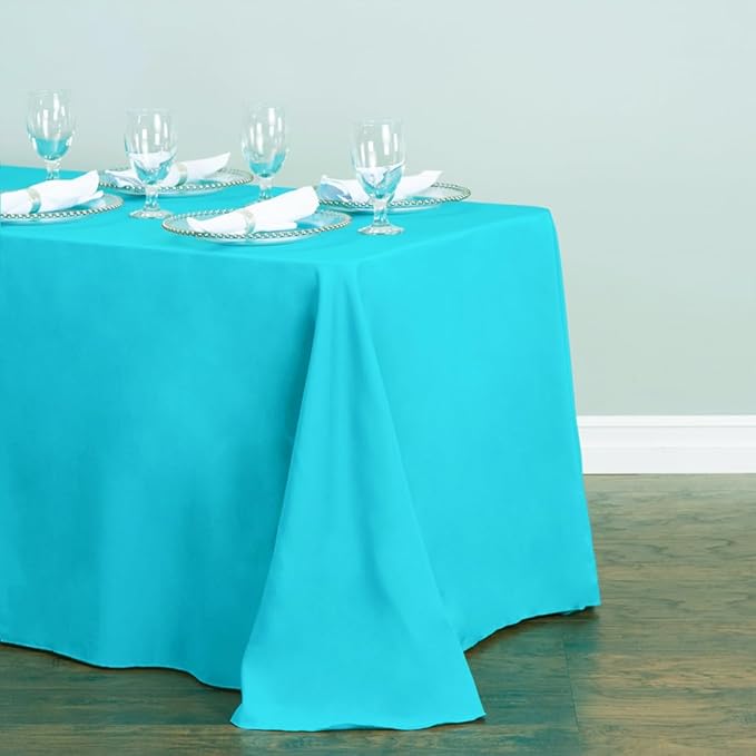 LTC LINENS 2-Pack Rectangular Tablecloths 90 in x 156 in with Rounded Corners - Turquoise Table Covers for 8 ft Table Floor-Length Drop - Wrinkle Resistant Polyester Fabric Cloth for Wedding, Party