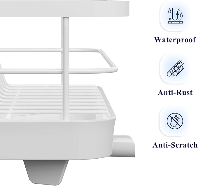Kitsure Dish Drying Rack for Kitchen Counter, Stainless Steel Sink Organization and Storage Essentials with Cutlery Holder, Home and Appartment Decor, 12''W x 15.5''L, White