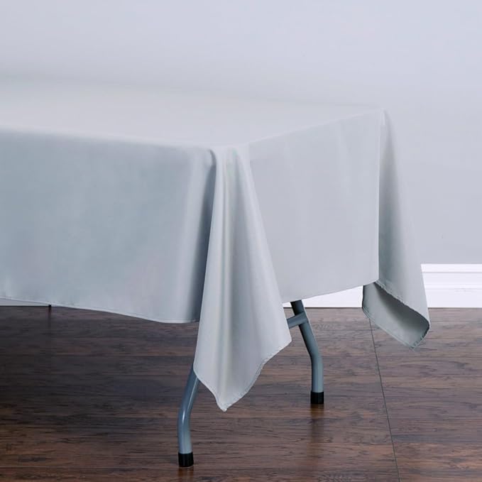 LTC LINENS 10 Pack Rectangular Tablecloths Silver 60 x 126 Inch for 8 ft Rectangle Banquet Tables with Half-Drop - Stain and Wrinkle Resistant Polyester Fabric Cloth Table Covers for Wedding, Party