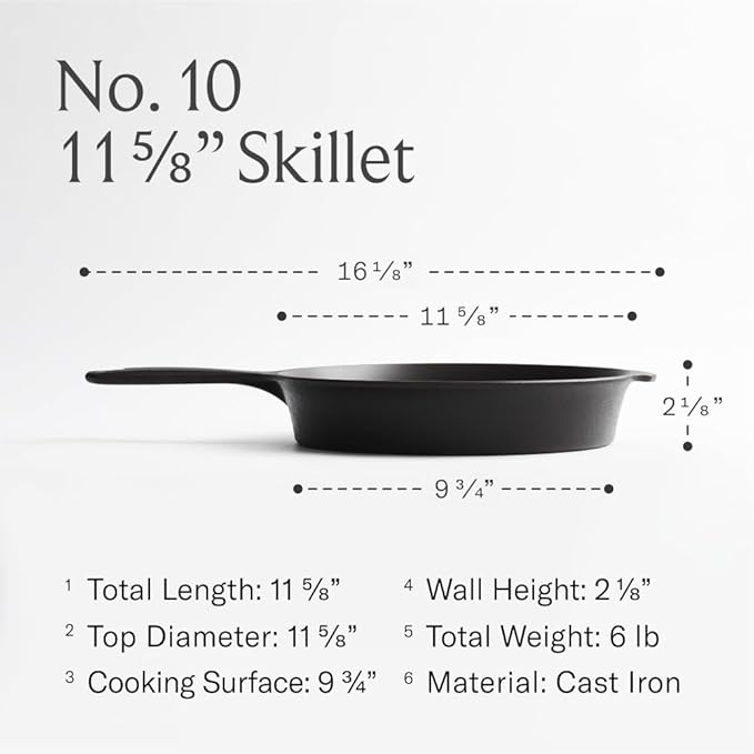 Field Company 11.63 Inch (Large) Cast Iron Skillet – No.10, Perfect for 4-6 Servings, Lightweight & Smooth, Preseasoned with Organic Oil – Made in USA, Vintage Design
