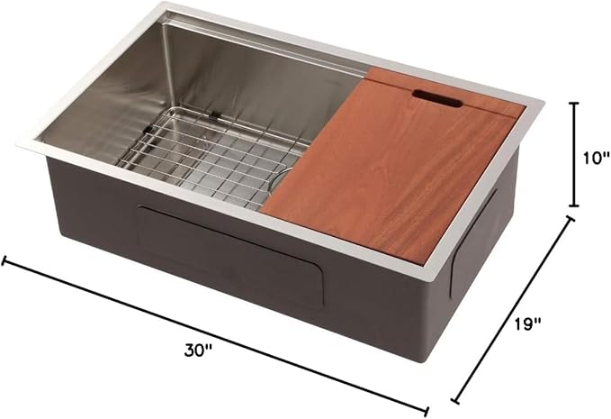 30 Undermount Kitchen Sink - Mocoloo 30x19 Inch Stainless Steel Kitchen Sink Workstation 16 Gauge Single Bowl Handmade Basin, 10 Inch Deep