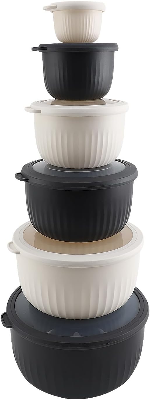 COOK WITH COLOR Prep Bowls with Lids- Wide and Deep Nesting Plastic Small Mixing Bowl Set with Lids, 12 Piece Set - Deep Bowls, Speckled Black