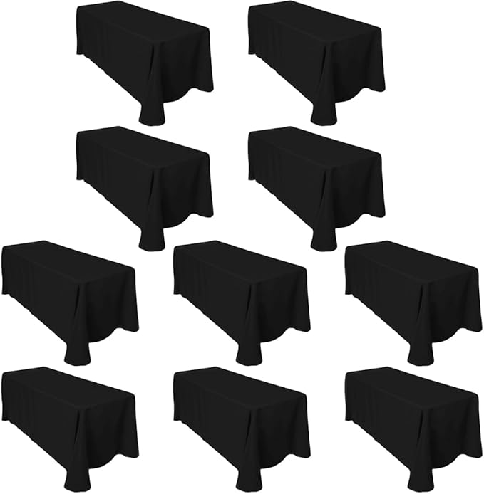 LTC LINENS Bulk 10-Pack Black Rectangular Tablecloths 90 In x 132 In with Rounded Corners -Ideal for 6 ft Rectangle Tables Floor Length -Wrinkle Resistant Polyester Fabric Cloth Table Covers for Party