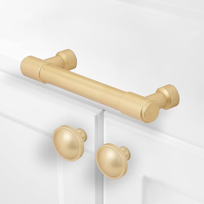 10 Pack Brushed Gold Cabinet Pulls 3 Inch(76mm) Hole Centers Kitchen Cabinet Handles Gold Drawer Pulls