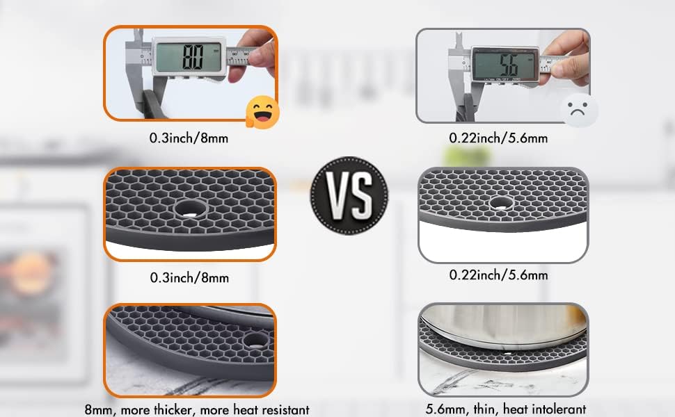 Silicone Trivets for Hot Pots and Pans, 0.31" Thick Trivet Mat for Hot Dishes Set of 4, Heat Resistant Durable Flexible Silicone Mat Pot Mat for Countertop, Easy to Wash and Dry, Dark Gray