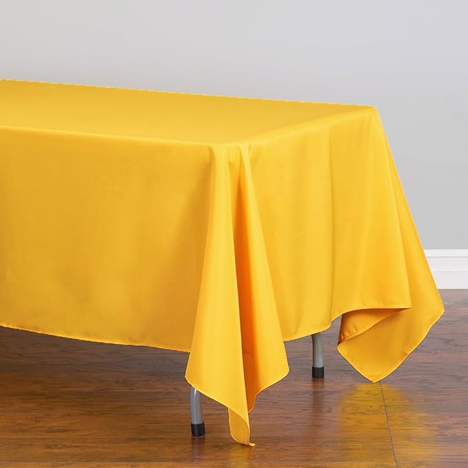 LTC LINENS 10 Pack Rectangular Tablecloths Gold 70 x 120 Inch for 6 or 8 ft Rectangle Banquet Tables with Half-Drop - Stain and Wrinkle Resistant Polyester Fabric Cloth Table Covers for Wedding, Party