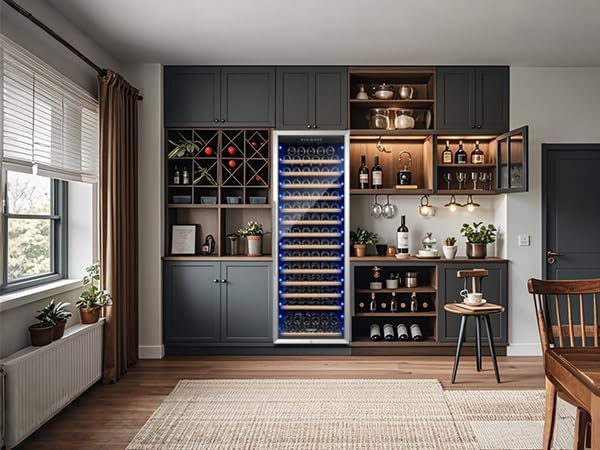 BODEGA 24 Inch Wine Cooler, 154 Bottle Refrigerator, Freestanding Wine Fridge with Intelligent Temperature Memory & Humidity Control, Upgraded Compressor, Quiet Operation
