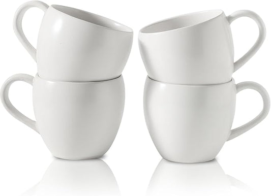 Coffee Mugs Set of 4, Stoneware 16 oz Coffee Cups for Latte, Tea, Milk, Cappuccino, Ceramic Tea Cups for Housewarming Wedding Gift, Microwave & Dishwasher Safe, Matte White