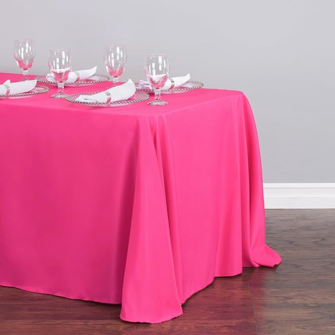 LinenTablecloth 90 x 156-Inch Rectangular Polyester Tablecloth with Rounded Corners, Fuchsia