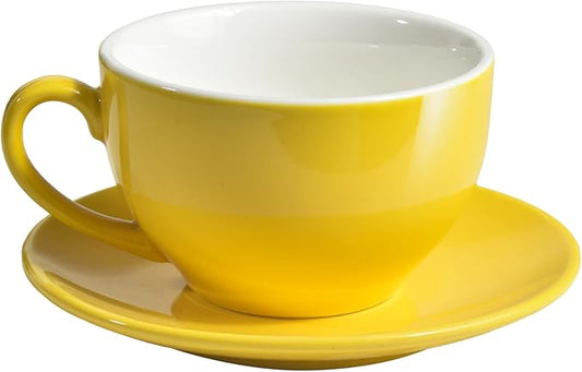 Porcelain Coffee Cup with Saucer 220ml/7.3oz for Cappuccino, Latte, and Tea, Yellow