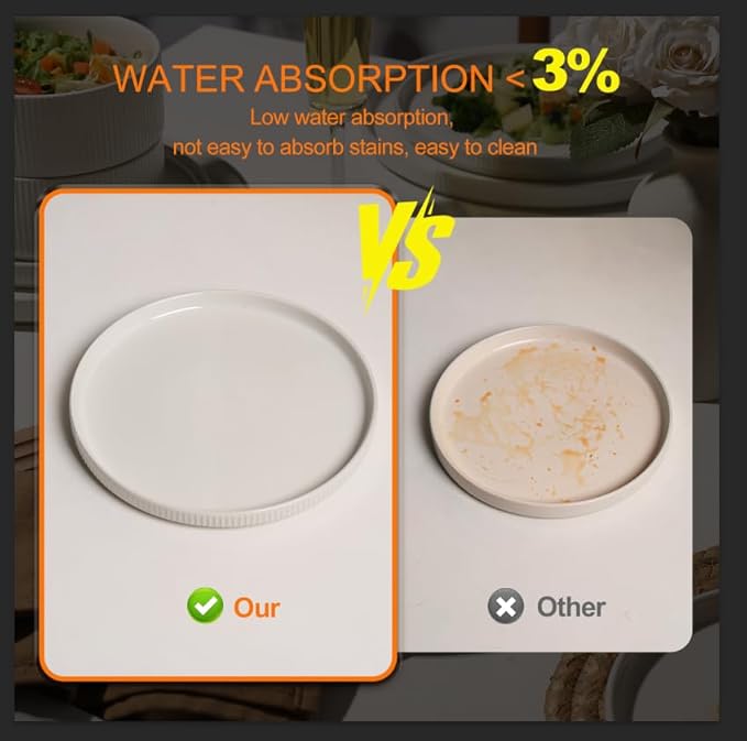 MONITO Ceramic Plates and Bowls Sets for 6, 18PCS Stoneware Dinnerware Sets, Reactive Glaze Dish Set, Chip and Scratch Resistant Double, Microwave and Dishwasher Safe,White