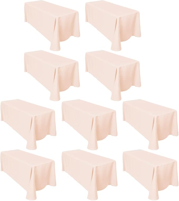 LTC LINENS 10-Pack Bulk Rectangular Tablecloths 90 In x 132 In with Rounded Corners - Peach Table Cloths for 6 ft Rectangle Tables Floor Length - Polyester Fabric Cloth Table Covers for Wedding, Party
