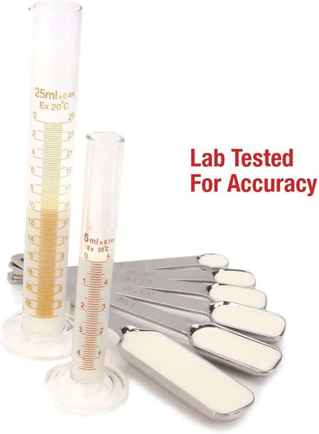 2lbDepot Measuring Spoons Set of 7 Includes Bonus Leveler, Premium, Rust Proof, Heavy Duty, Chrome Plated, Stainless Steel Metal, Narrow, Long Handle Design fits into Spice Jars