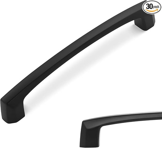 30 Pack 6-1/4 Inch(160mm) Kitchen Cabinet Handles Matte Black Cabinet Pulls Zinc Alloy Drawer Pulls Solid Kitchen Hardware