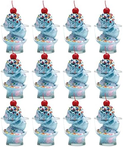 Vikko Dessert Bowls, Set of 12 Decorative Glass Ice Cream Cups, 5.5 Ounce Glass Dish for Dessert, Candy, Fruit Cup, Dishwasher Safe