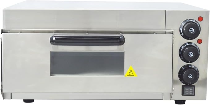 110V Commercial Pizza Oven Single-Deck Electric Countertop Pizza Baking Machine 2KW Stainless Steel Portable Oven with Time Control 0-120min for Home and Restaurant