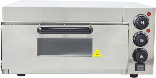110V Commercial Pizza Oven Single-Deck Electric Countertop Pizza Baking Machine 2KW Stainless Steel Portable Oven with Time Control 0-120min for Home and Restaurant