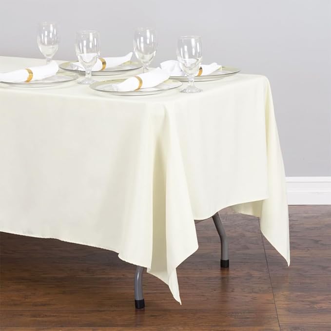 LTC LINENS 10 Pack Ivory Rectangular Tablecloths 70 x 120 Inch for 6 or 8 Feet Rectangle Banquet Tables with Half-Drop - Stain and Wrinkle Resistant Polyester Cloth Table Covers for Party, Wedding
