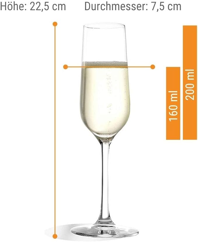 Stölzle Lausitz Champagne Glasses Revolution Set of 6, 6 3/4 oz – Elegant Crystal Glasses Ideal for Champagne, Prosecco & Sparkling Wines – Dishwasher Safe & Made in Germany